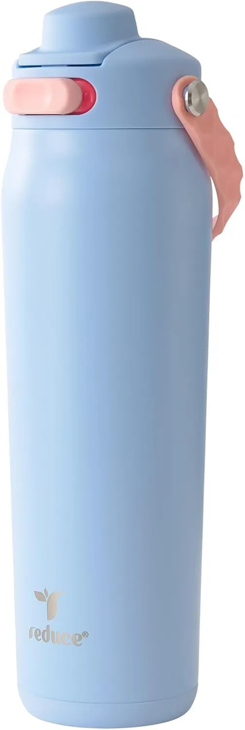 Reduce Aura Vacuum Insulated 26 oz Water Bottle - Leak-Proof & Chug Spout for Quick Hydration - Keeps Drinks Cold for 30 Hours - Removable Handle for Travel or Gym - Soft Sit Base - Glacier