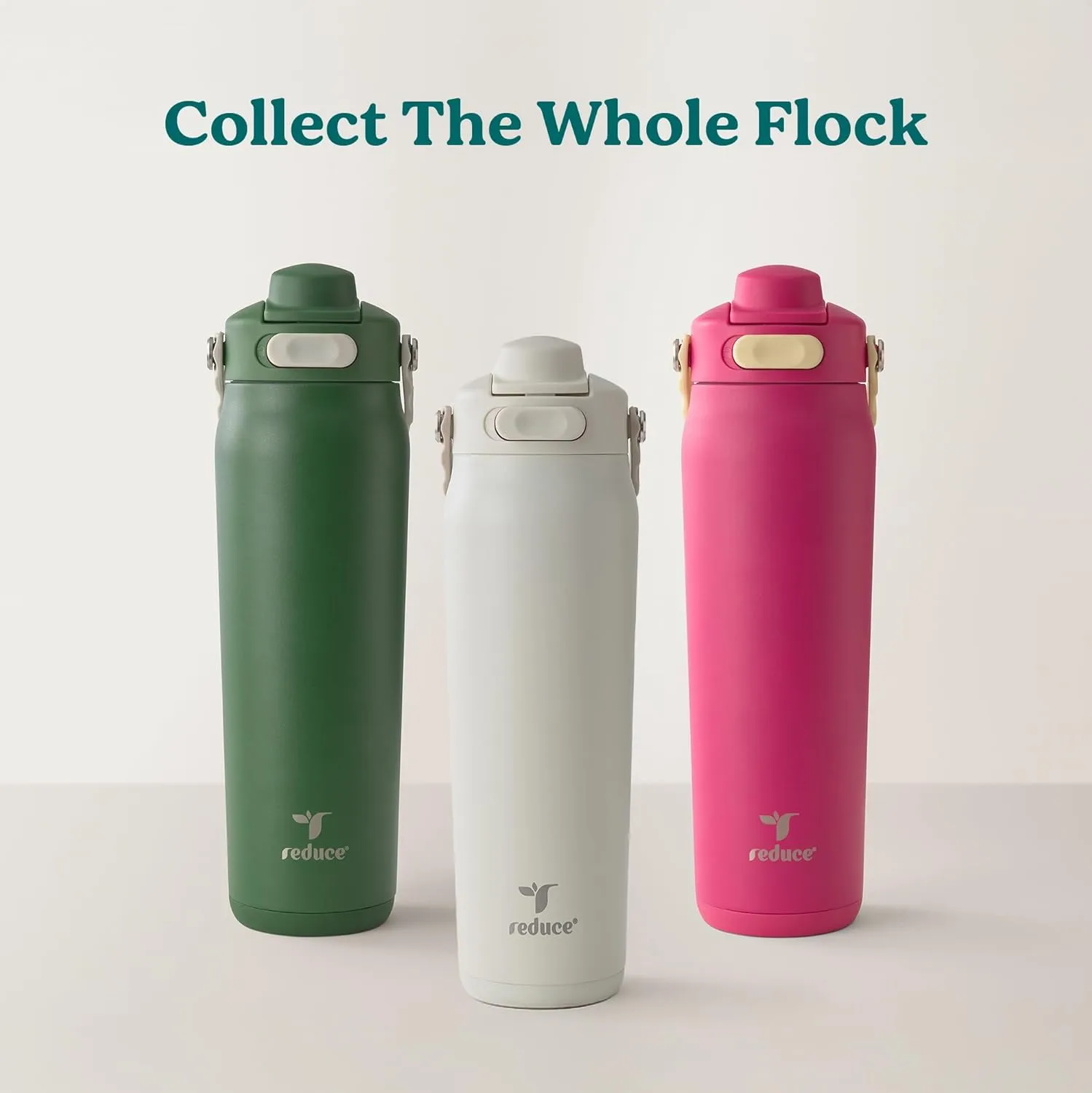 Reduce Aura Vacuum Insulated 26 oz Water Bottle - Leak-Proof & Chug Spout for Quick Hydration - Keeps Drinks Cold for 30 Hours - Removable Handle for Travel or Gym - Soft Sit Base - Glacier