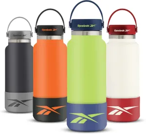Reebok Stainless Steel Wide Mouth Water Bottle With Flex Cap For Outdoor - 40 oz - Double Wall Vacuum Insulated Sports Water Bottle With Silicone Sleeves, BPA Free