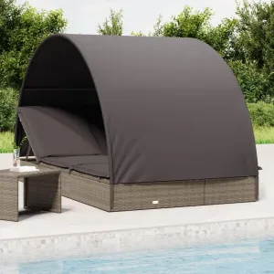 Relax Outdoors with 2-Person Sunbed, Adjustable Roof, Durable Rattan, Gray