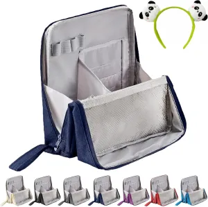 Relevanton Standing Makeup Bag, Multi-Purpose Large Capacity Oxford Cloth Standing Makeup Bag, Portable, Large Capacity, Waterproof with Compartments (Dark Blue)