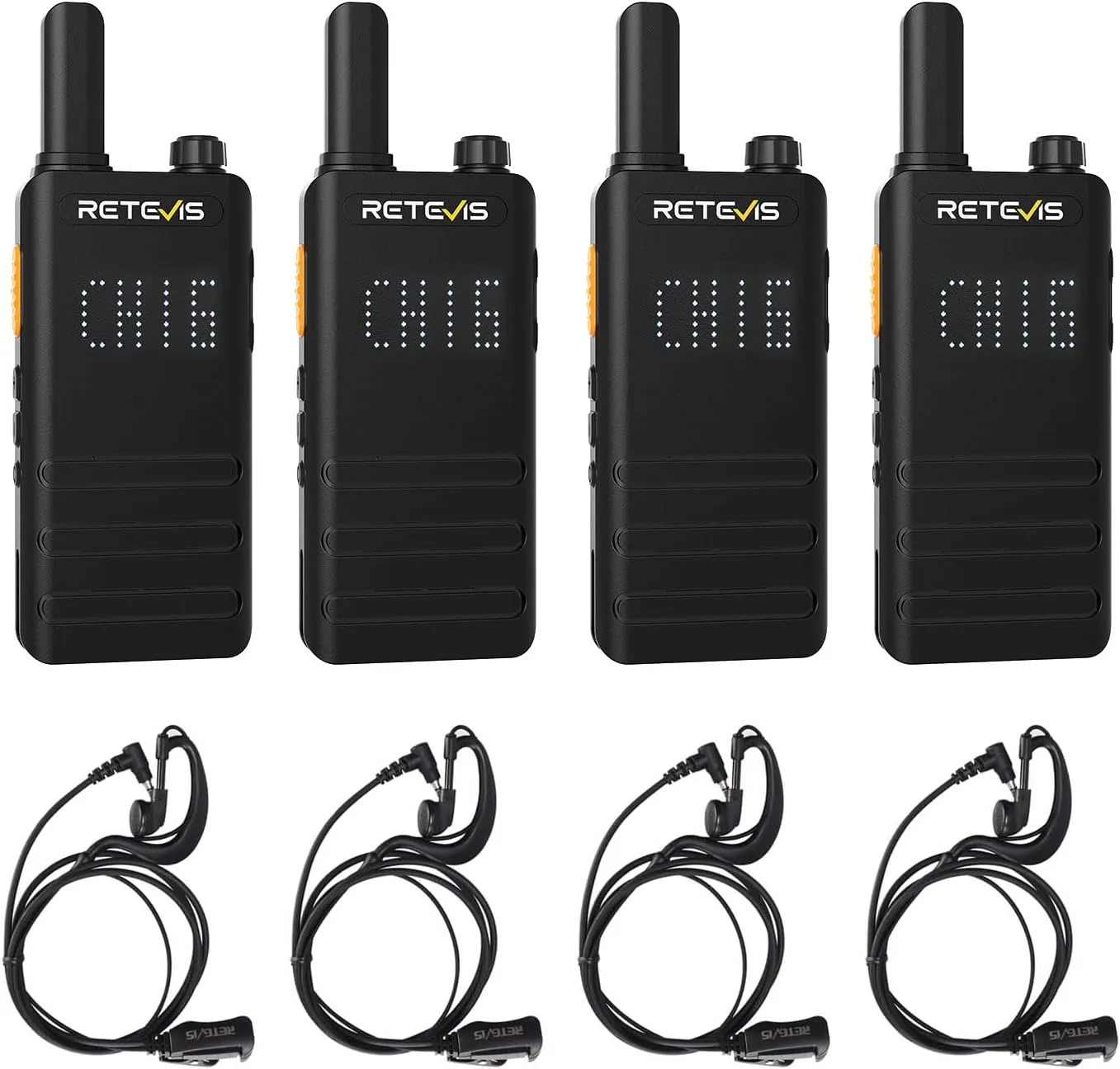 Retevis B3H Walkie Talkies with Earpiece, New Version of RT22(3.0), Lightweight, Channel Display, Emergency Alarm,USB-C,1620mAh Battery, Rechargeable Two Way Radios for Retail Resturant (4 Pack)