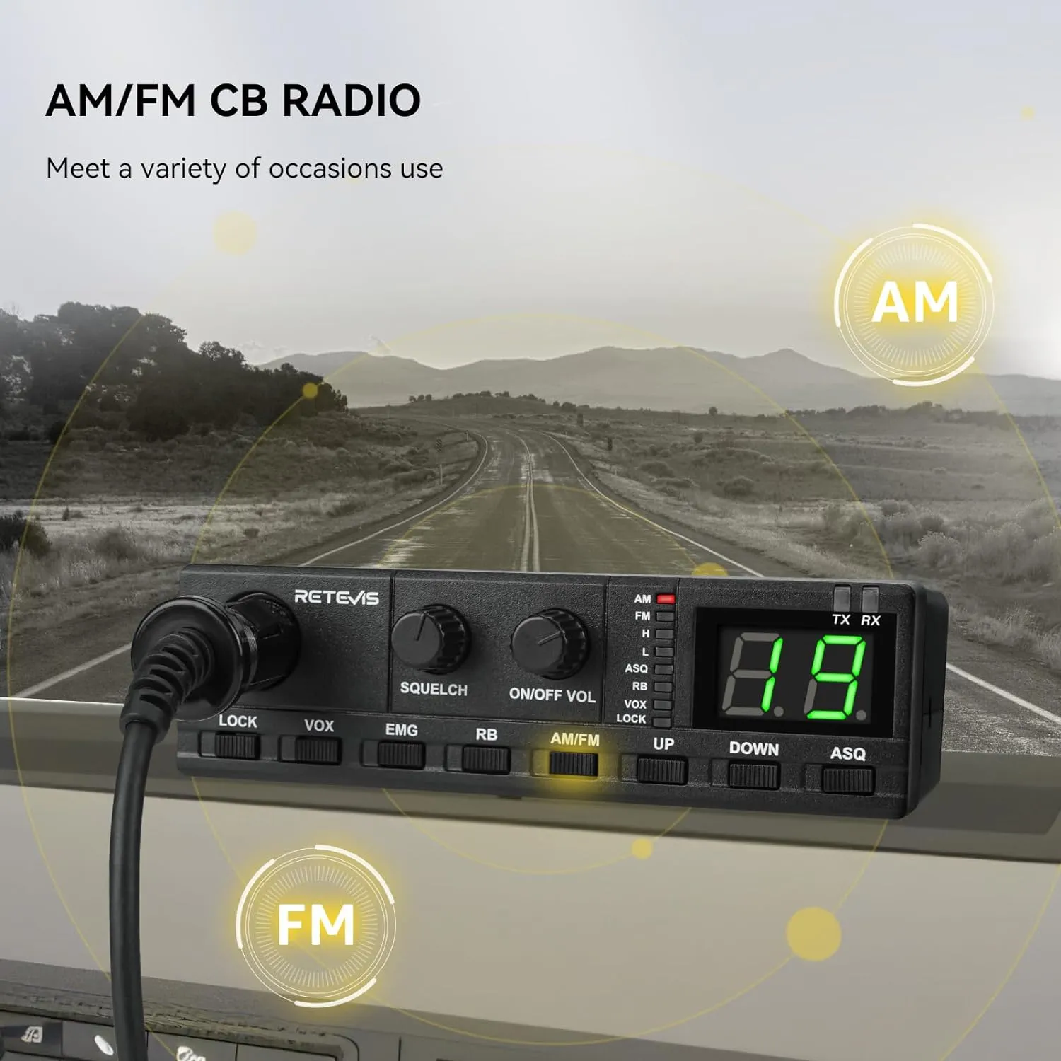 Retevis MB2 40-Channel AM/FM CB Radio Kit, Long Range Radio with Antenna for Trucker Stop, Public Address (PA) Function, Emergency Channel 9/19, VOX, Easy to Use, with Cigarette Lighter Fixed-Mount