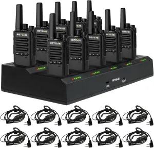 Retevis RT68B Walkie Talkies for Adults Long Range, with 10 Multi Way Charger, Easier Securer Charging, Rechargeable Two Way Radios for School Industry Warehouse(10 Pack)