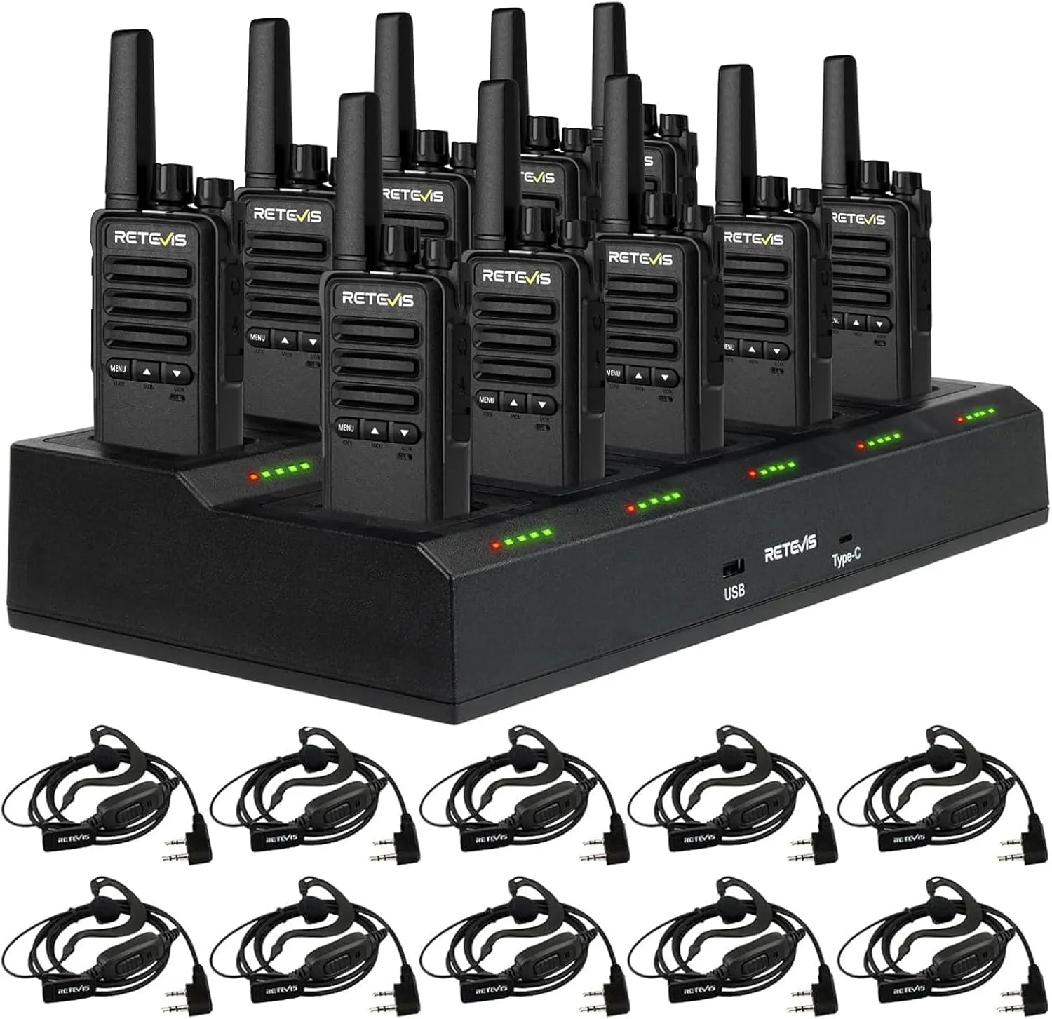 Retevis RT68B Walkie Talkies for Adults Long Range, with 10 Multi Way Charger, Easier Securer Charging, Rechargeable Two Way Radios for School Industry Warehouse(10 Pack)
