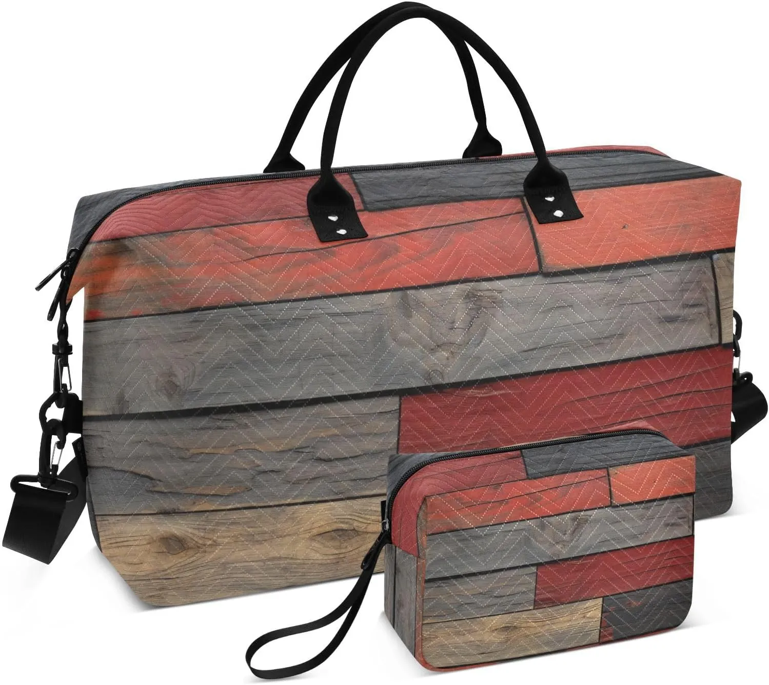 Retro Colors Wooden Duffel Bag for Traveling, Travel Bag Gym Bag, with Multiple Interior Pockets Shoulder Weekender Bag for Women Men with Toiletry Bag 20.5L x 1.9W x 13.8H
