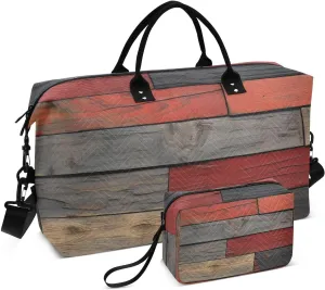 Retro Colors Wooden Duffel Bag for Traveling, Travel Bag Gym Bag, with Multiple Interior Pockets Shoulder Weekender Bag for Women Men with Toiletry Bag 20.5L x 1.9W x 13.8H