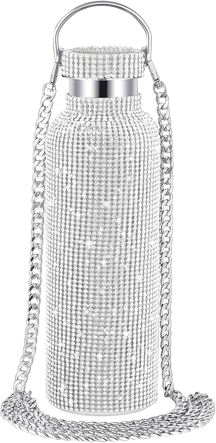 Rhinestone Water Bottle – 25 Oz Stainless Steel Insulated Hydration Bottle with Sparkling Decoration, Ideal for Travel, Office, and Fitness