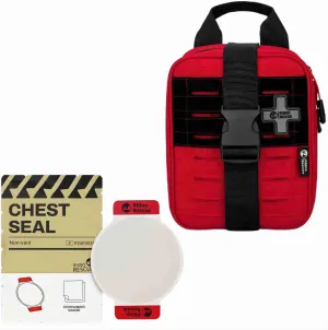 RHINO RESCUE Bundle- Non-Vented Chest Seal, IFAK Emergency Trauma Dressing IFAK Trauma Kit, Tactical First Aid Kit Molle Pouch for Military Red