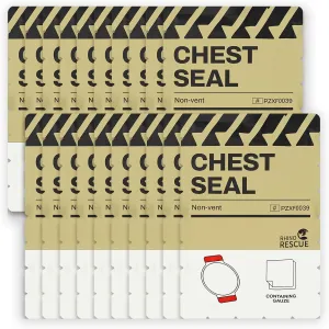 RHINO RESCUE Chest Seal Non-Vented, Sterile Emergency Trauma Dressing, IFAK Medical Supplies for Wound Care,Gunshot Wound, Sucking Chest, FSA/HSA Eligible (20 Count)