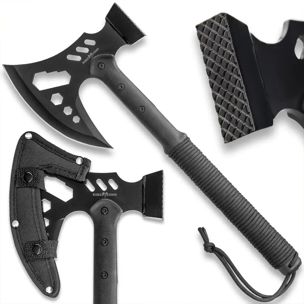 RIDGE RUNNER Tactical Multi-Tool Hammer and Axe with Sheath - Stainless Steel Head Has Integrated Hex Wrenches Paracord-Wrapped TPU Handle