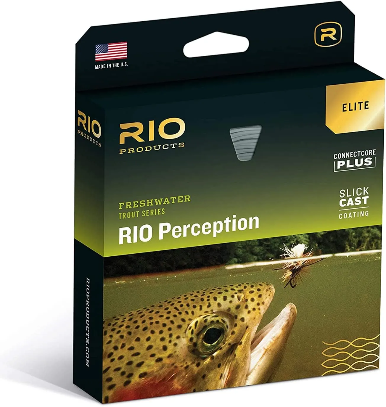 Rio Elite Perception Slick Cast Fly Line, Easy Casting All-Around Floating Trout Line, Low-Stretch & Ultra-Slick Performance, Green/Camo/Gray