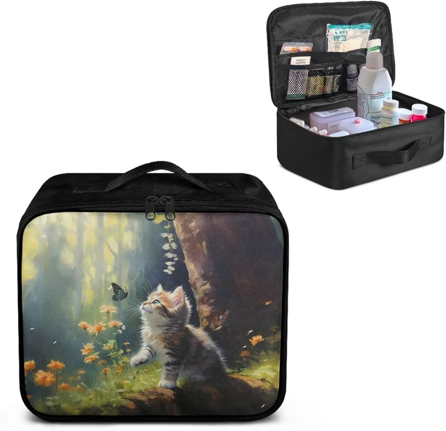 Rnyleeg Cute Cat Empty First Aid Bag Emergency Medical Kit for College Dorm First Aid Kit for Home Portable Travel Medical Supplies Bag