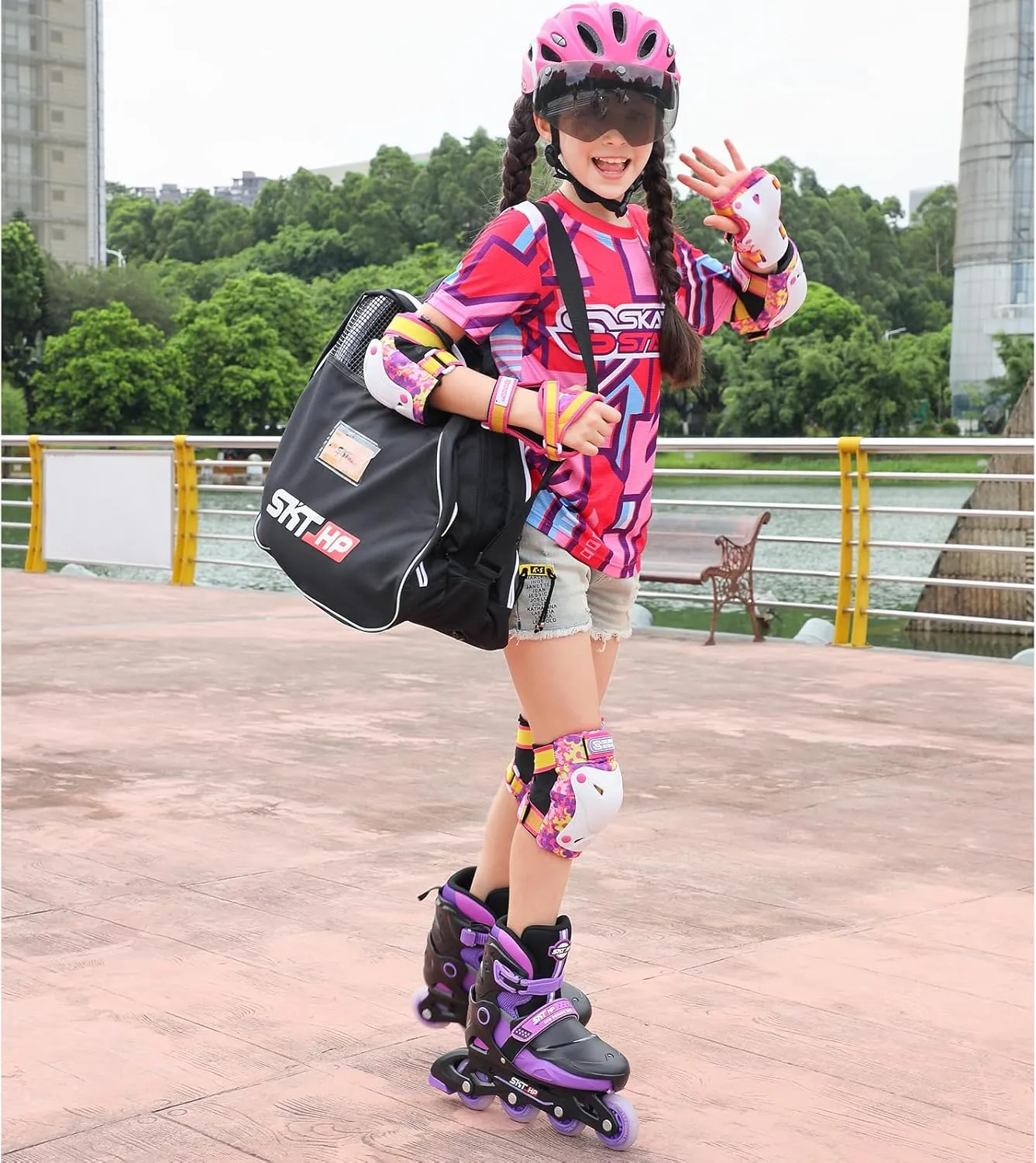 Roller Skate Bag with Adjustable Shoulder Strap for Kids and Adults to Hold Inline Skates and Knee Pads