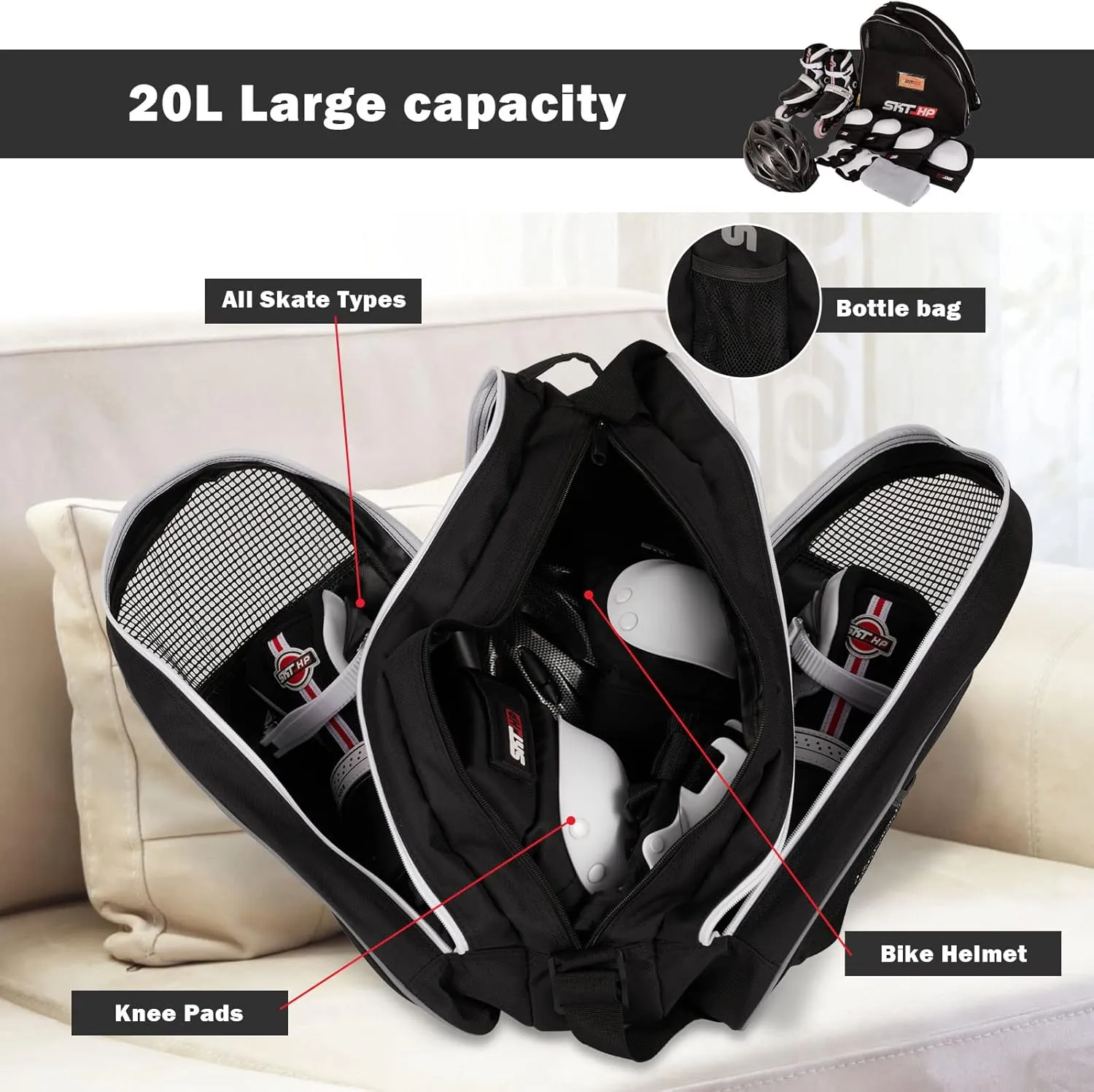 Roller Skate Bag with Adjustable Shoulder Strap for Kids and Adults to Hold Inline Skates and Knee Pads