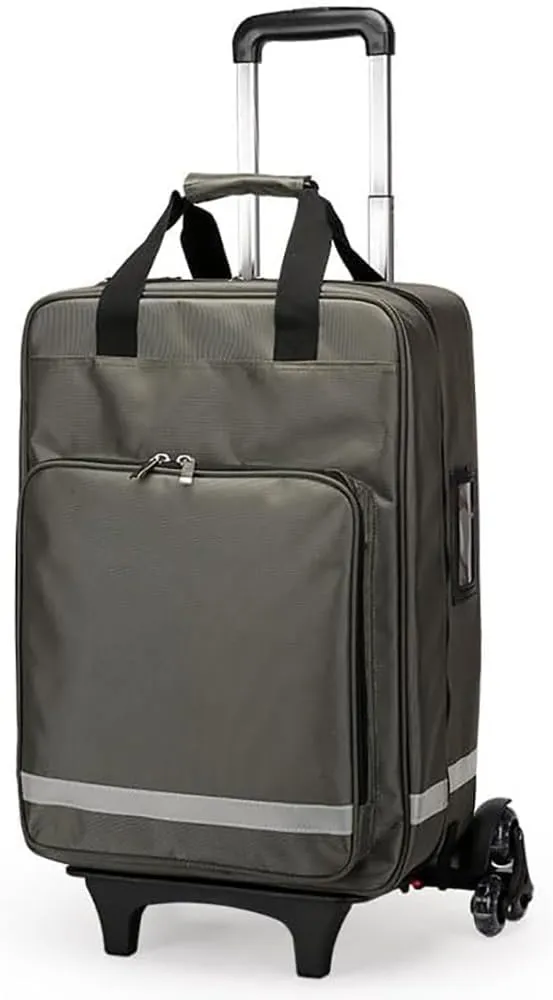 Rolling Medical Bag, Professional First Aid Kits, Nurse Rolling Bag with Removable Dividers, Emergency Responder Trauma Bag, Reflective Strips, for Home, Nurses, Doctors, EMT, EMS(Green)