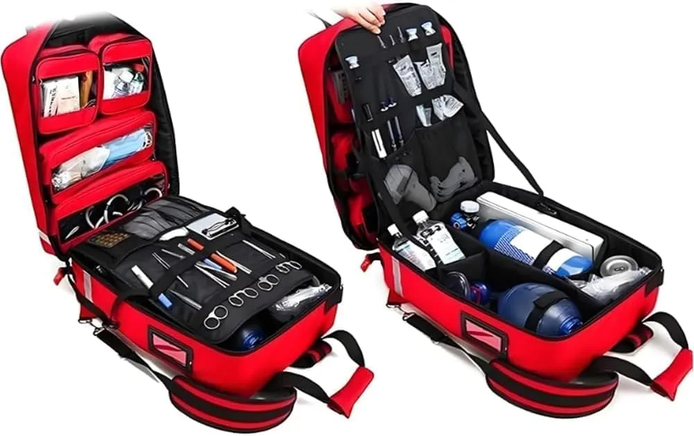 Rolling Medical Bag, Professional First Aid Kits, Nurse Rolling Bag with Removable Dividers, Emergency Responder Trauma Bag, Reflective Strips, for Home, Nurses, Doctors, EMT, EMS(Green)