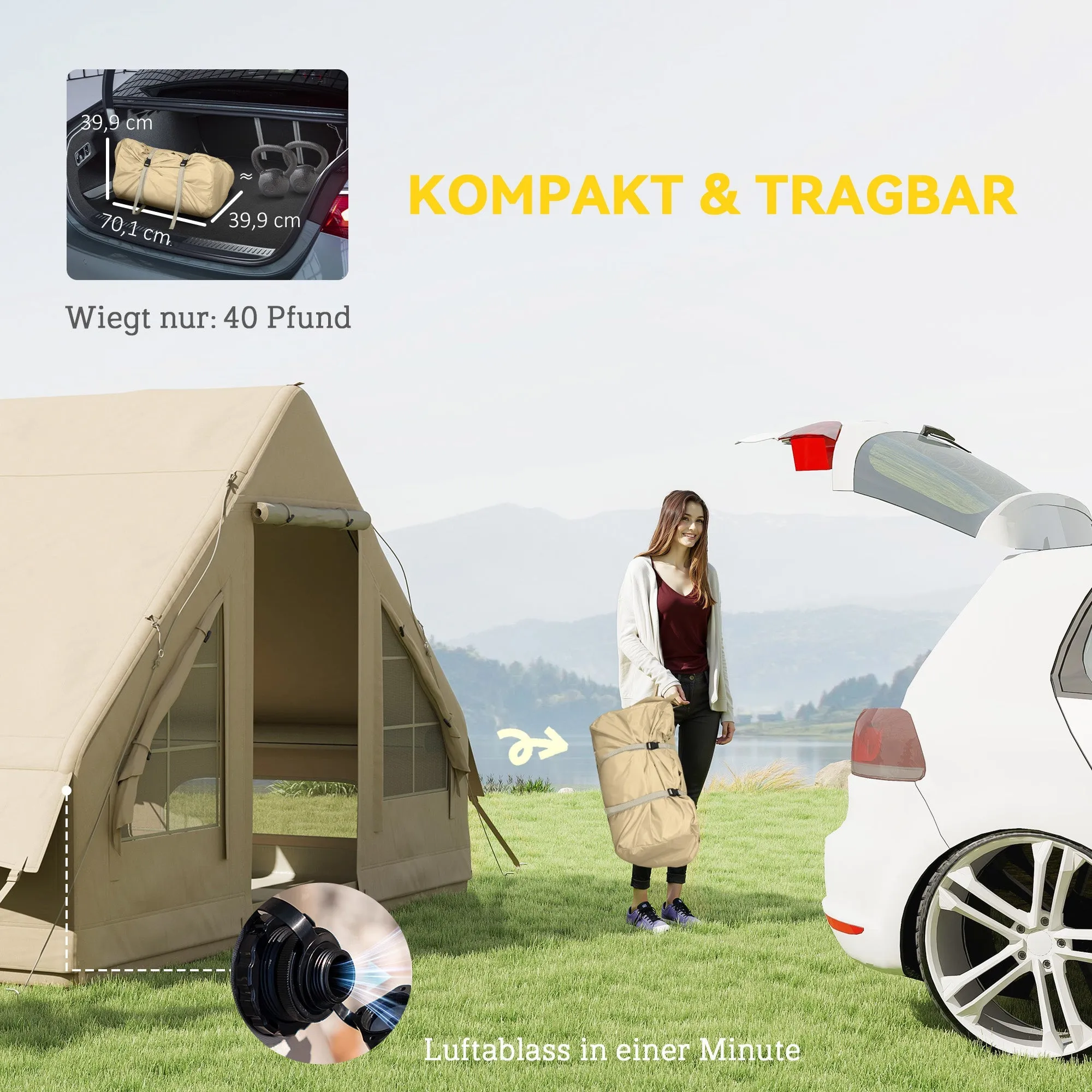 Rootz Inflatable Camping Tent - Sleeping Tent - Glamping Tent - Waterproof - 300x200x200cm - Easy Setup in 5 Min