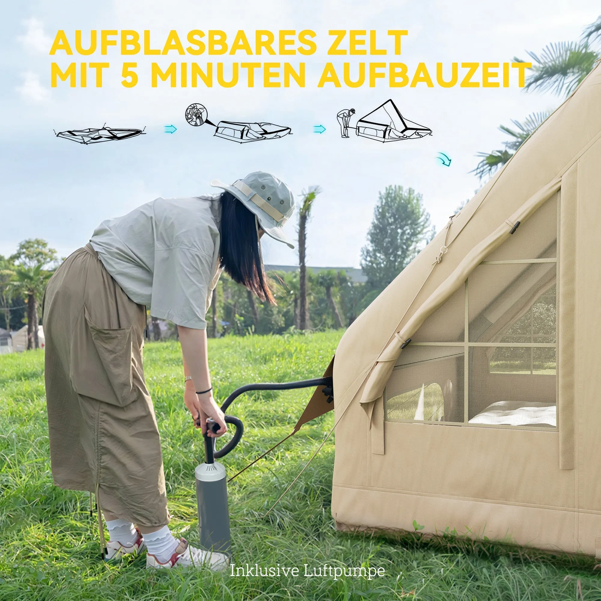 Rootz Inflatable Camping Tent - Sleeping Tent - Glamping Tent - Waterproof - 300x200x200cm - Easy Setup in 5 Min