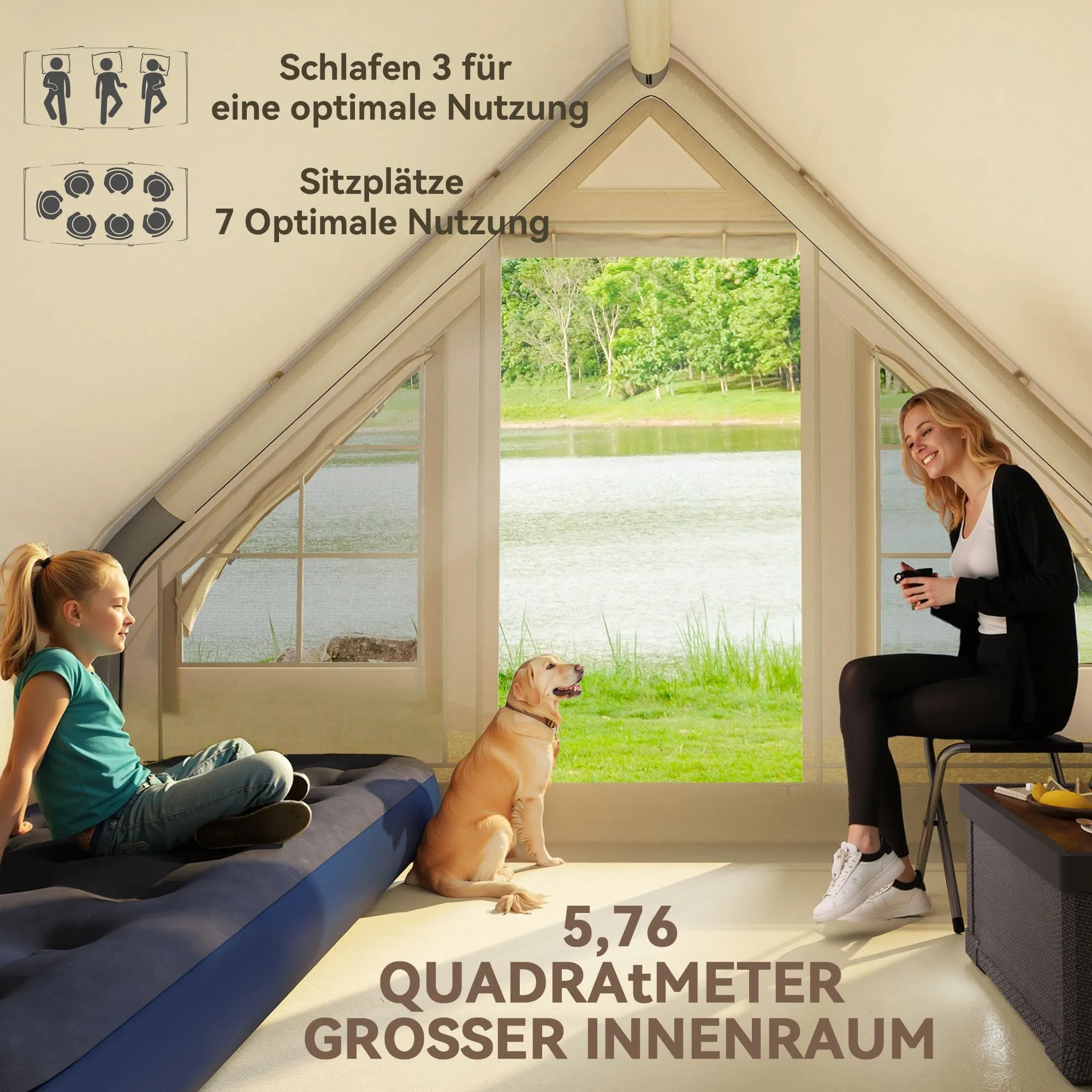 Rootz Inflatable Camping Tent - Sleeping Tent - Glamping Tent - Waterproof - 300x200x200cm - Easy Setup in 5 Min