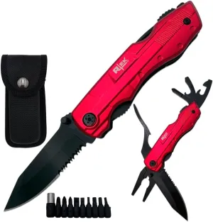 Rtek 4.5" Multi Tool Pocket Knife with Pliers Bottle Opener Screwdrivers & Sheath for Outdoor, Survival, EDC, Camping, and Every Day Carry, Gifts for Men (Red)