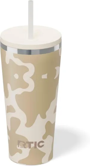 RTIC 20oz Everyday Tumbler Insulated Stainless Steel Portable Travel Coffee Cup with Straw, Spill-Resistant Lid, BPA-Free, Hot and Cold Drink, Brown Cow Hide