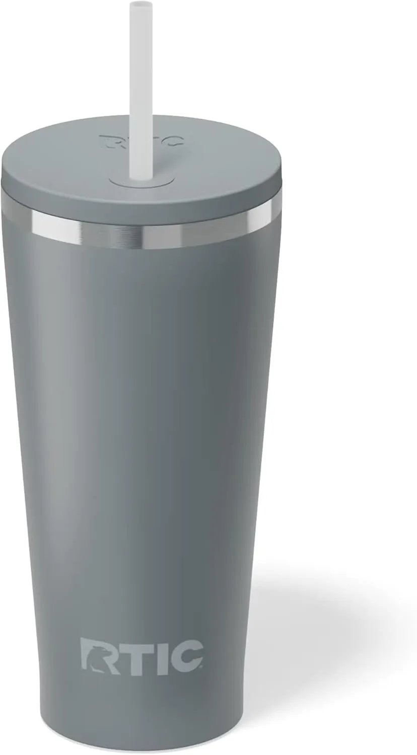 RTIC 20oz Everyday Tumbler Insulated Stainless Steel Portable Travel Coffee Cup with Straw, Spill-Resistant Lid, BPA-Free, Hot and Cold Drink, Ceramic Lining, Fog