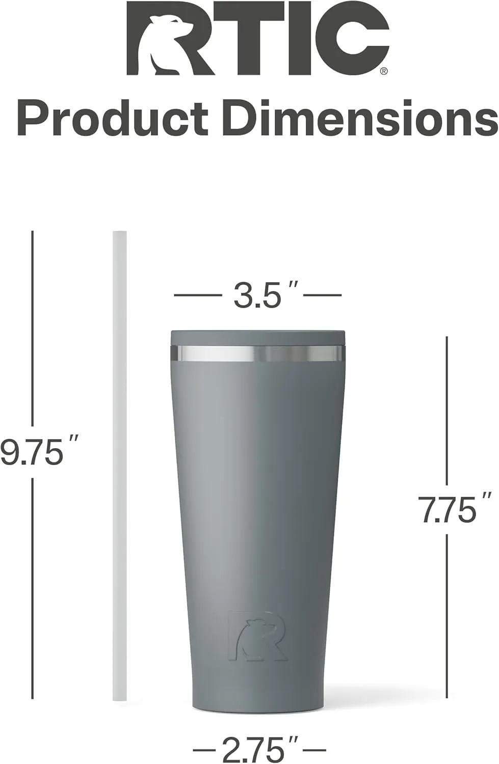 RTIC 20oz Everyday Tumbler Insulated Stainless Steel Portable Travel Coffee Cup with Straw, Spill-Resistant Lid, BPA-Free, Hot and Cold Drink, Ceramic Lining, Fog