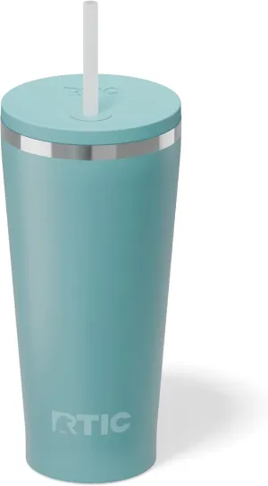 RTIC 20oz Everyday Tumbler Insulated Stainless Steel Portable Travel Coffee Cup with Straw, Spill-Resistant Lid, BPA-Free, Hot and Cold Drink, Ceramic Lining, Lagoon