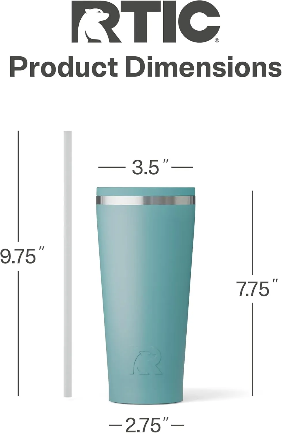 RTIC 20oz Everyday Tumbler Insulated Stainless Steel Portable Travel Coffee Cup with Straw, Spill-Resistant Lid, BPA-Free, Hot and Cold Drink, Ceramic Lining, Lagoon