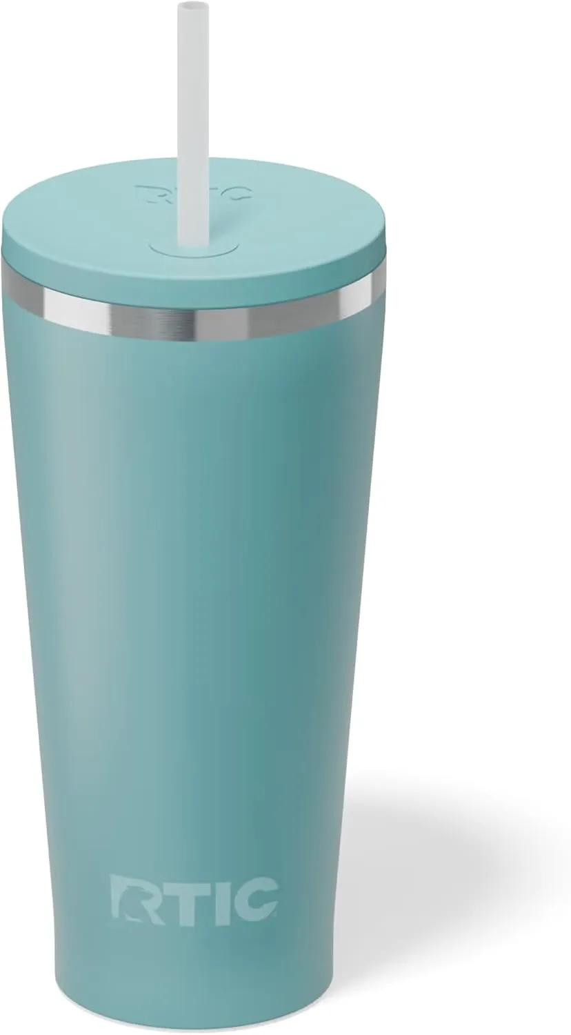 RTIC 20oz Everyday Tumbler Insulated Stainless Steel Portable Travel Coffee Cup with Straw, Spill-Resistant Lid, BPA-Free, Hot and Cold Drink, Ceramic Lining, Lagoon