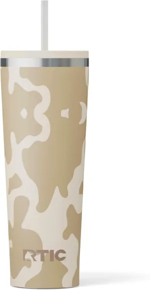 RTIC 28oz Everyday Tumbler Insulated Stainless Steel Portable Travel Coffee Cup with Straw, Spill-Resistant Lid, BPA-Free, Hot and Cold Drink, Ceramic Lining, Brown Cow Hide