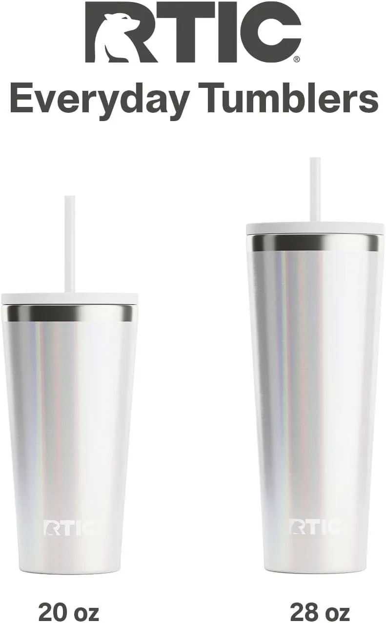 RTIC 28oz Everyday Tumbler Insulated Stainless Steel Portable Travel Coffee Cup with Straw, Spill-Resistant Lid, BPA-Free, Hot and Cold Drink, Ceramic Lining, Brown Cow Hide