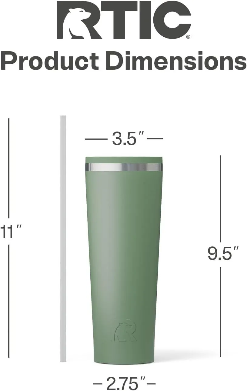 RTIC 28oz Everyday Tumbler Insulated Stainless Steel Portable Travel Coffee Cup with Straw, Spill-Resistant Lid, BPA-Free, Hot and Cold Drink, Ceramic Lining, Sage