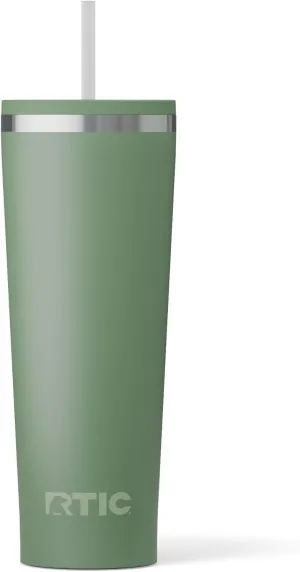RTIC 28oz Everyday Tumbler Insulated Stainless Steel Portable Travel Coffee Cup with Straw, Spill-Resistant Lid, BPA-Free, Hot and Cold Drink, Ceramic Lining, Sage