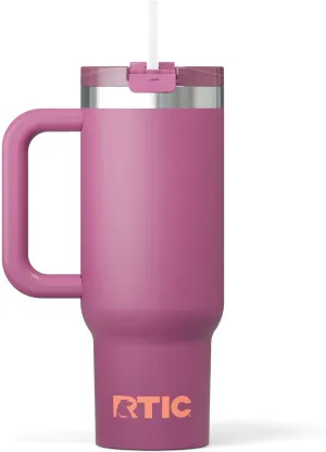 RTIC 30 oz Road Trip Tumbler Double-Walled Insulated Stainless Steel Portable Travel Coffee Mug Cup with Lid, Handle and Straw, Orchid