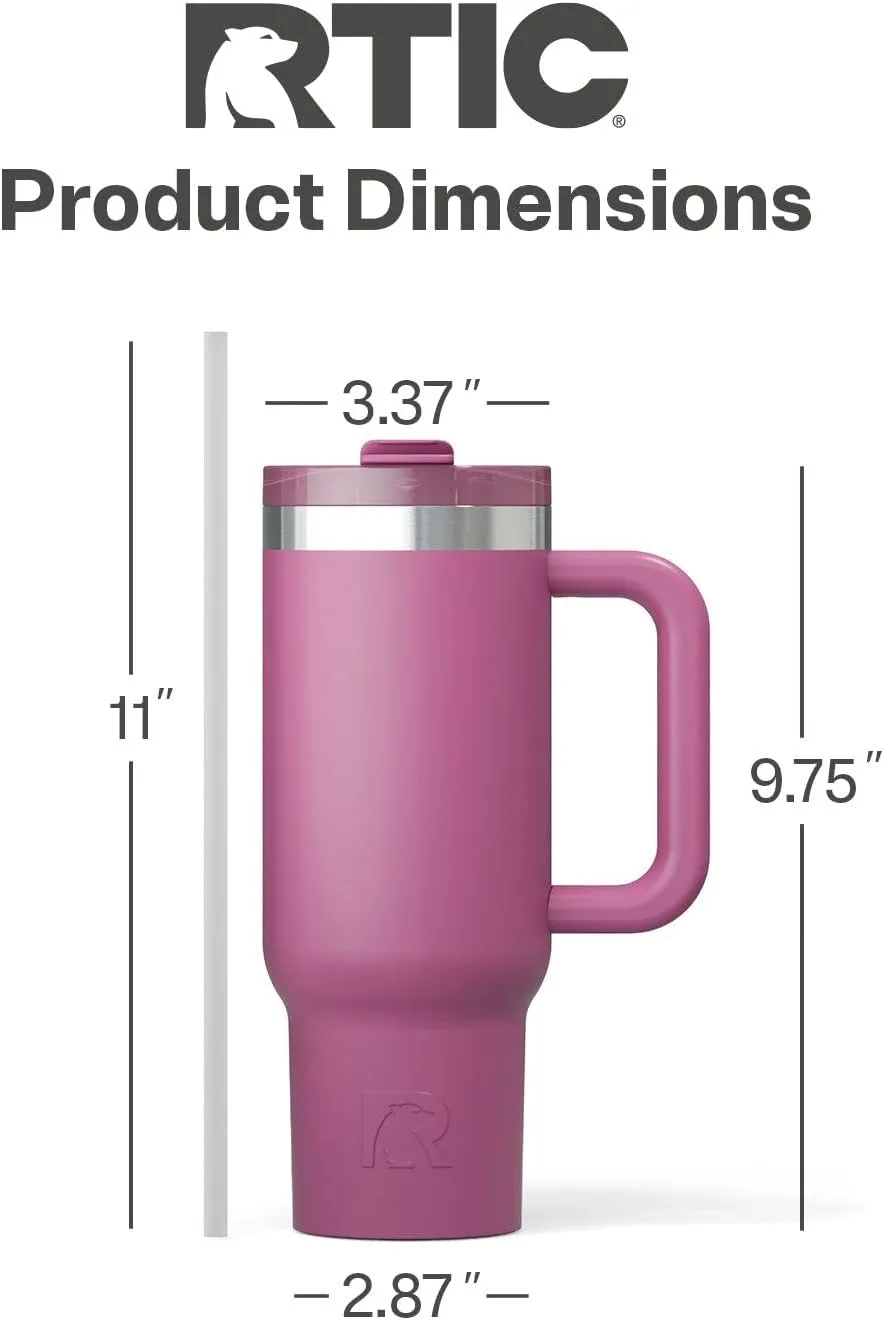 RTIC 30 oz Road Trip Tumbler Double-Walled Insulated Stainless Steel Portable Travel Coffee Mug Cup with Lid, Handle and Straw, Orchid