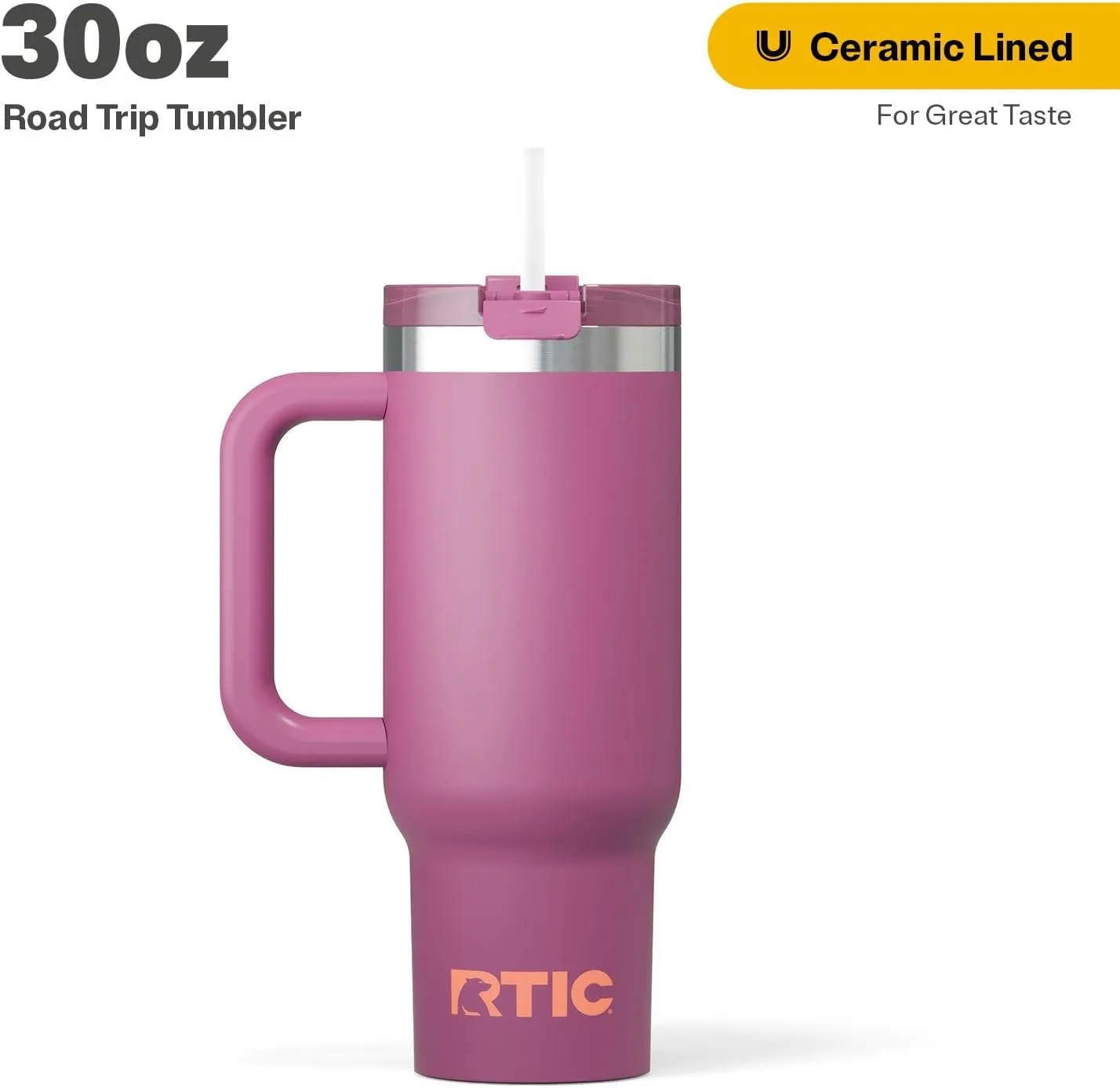 RTIC 30 oz Road Trip Tumbler Double-Walled Insulated Stainless Steel Portable Travel Coffee Mug Cup with Lid, Handle and Straw, Orchid