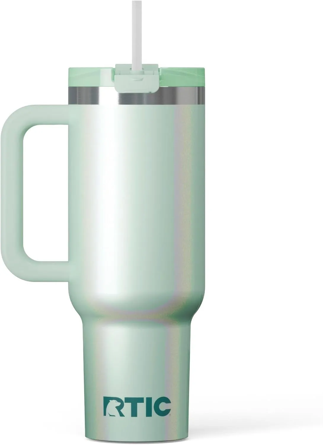 RTIC 40 oz Road Trip Tumbler Double-Walled Insulated Stainless Steel Portable Travel Coffee Mug Cup with Lid, Handle and Straw, Fresh Mint Glitter