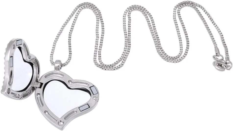 RUBYCA Living Memory Floating Charm Heart Glass Locket Pendant Necklace 20 Inches 5pcs Silver Color