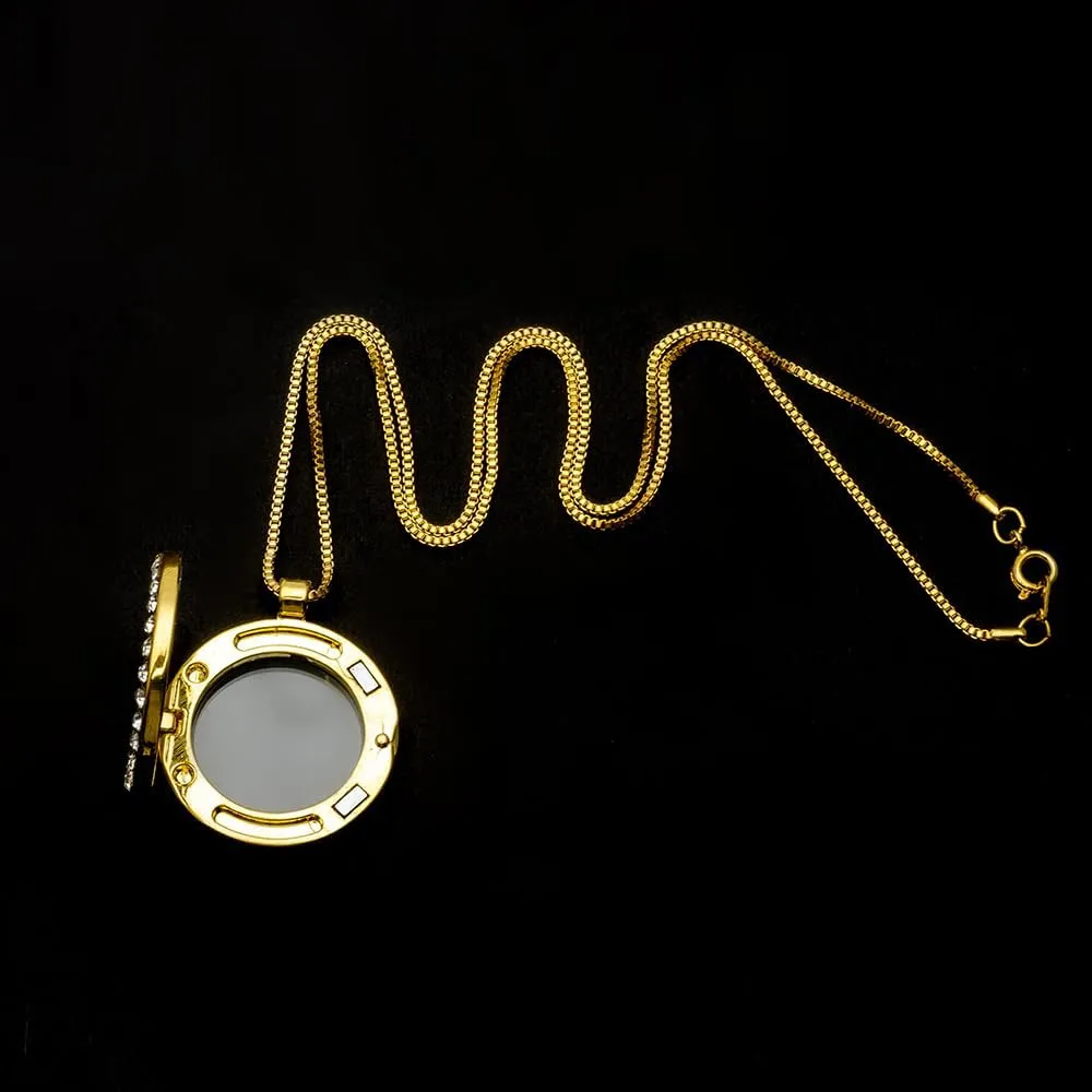 RUBYCA Living Memory Floating Charm Round Glass Locket Pendant Necklace 20 Inches 5pcs Gold Tone White Crystal