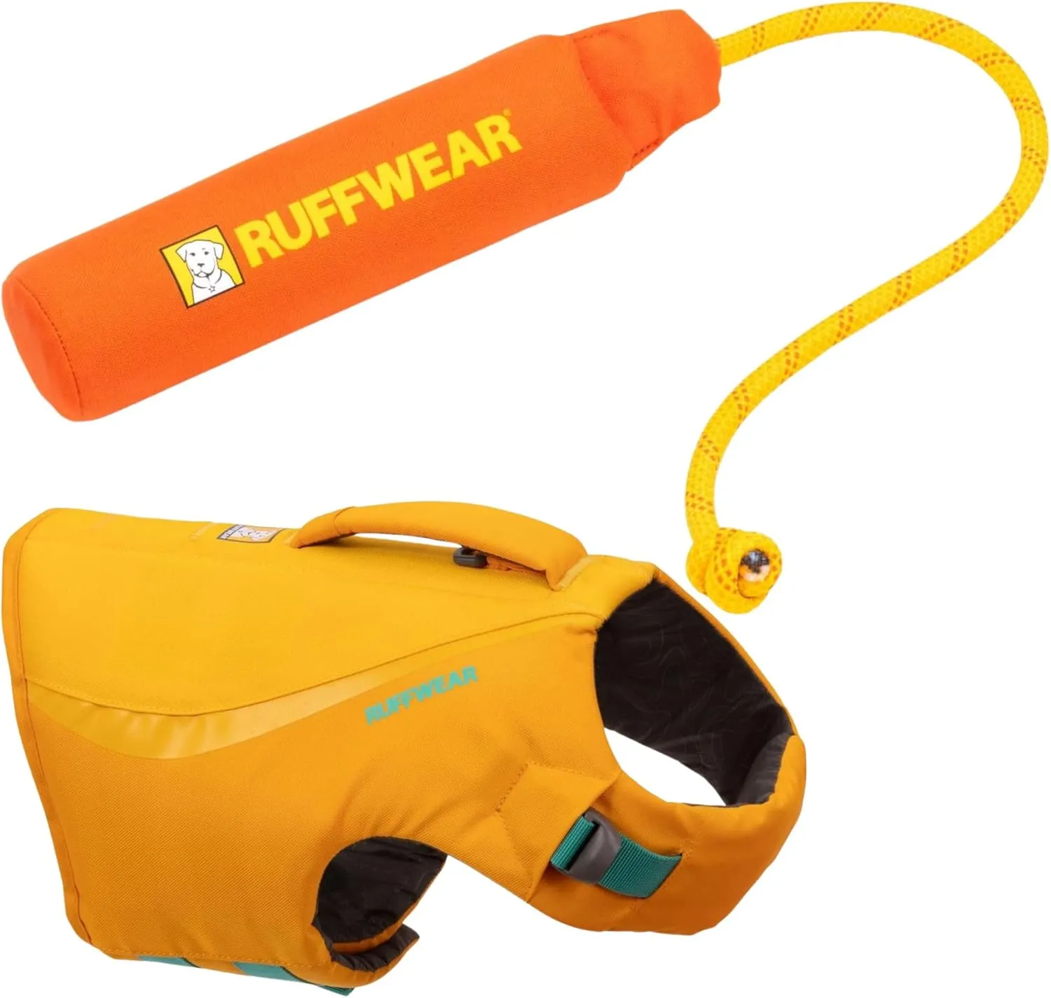 Ruffwear, Float Coat Dog Life Jacket & Lunker Toy Bundle – Adjustable Dog Life Vest for Swimming with Floating Tug Toy for Fetch & Water Play, for Small, Medium & Large Dogs, Wave Orange, Small