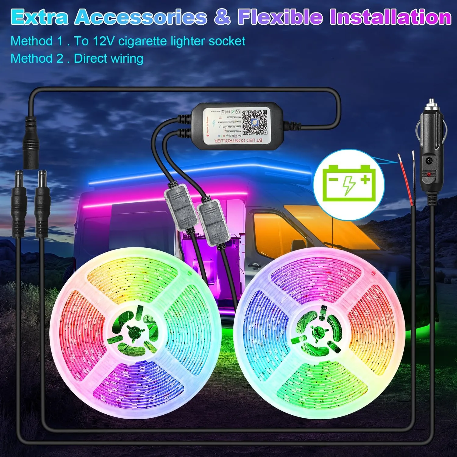 RV Awning LED Light Strip 40FT, 12V RGB Waterproof Underglow Led Light kit, Camper Awning Lights for RV Canopy Exterior, Travel Party, Van, Camper, Concession Trailer, Food Trucks