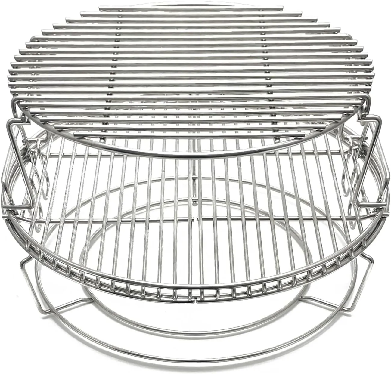 S28 3 Tier 5 Piece 304 Stainless Steel Grill Stack Rack Replacement Kit for Big Green Egg Large, Rack for Eggspander 5 Piece Kit Conveggtor Basket
