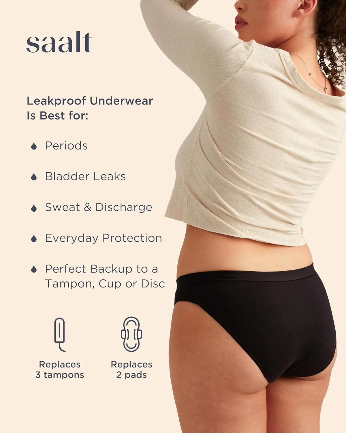 saalt Comfort Modal Bikini Period Underwear - Regular & Super Absorbency - Keeps You Dry from All Leaks