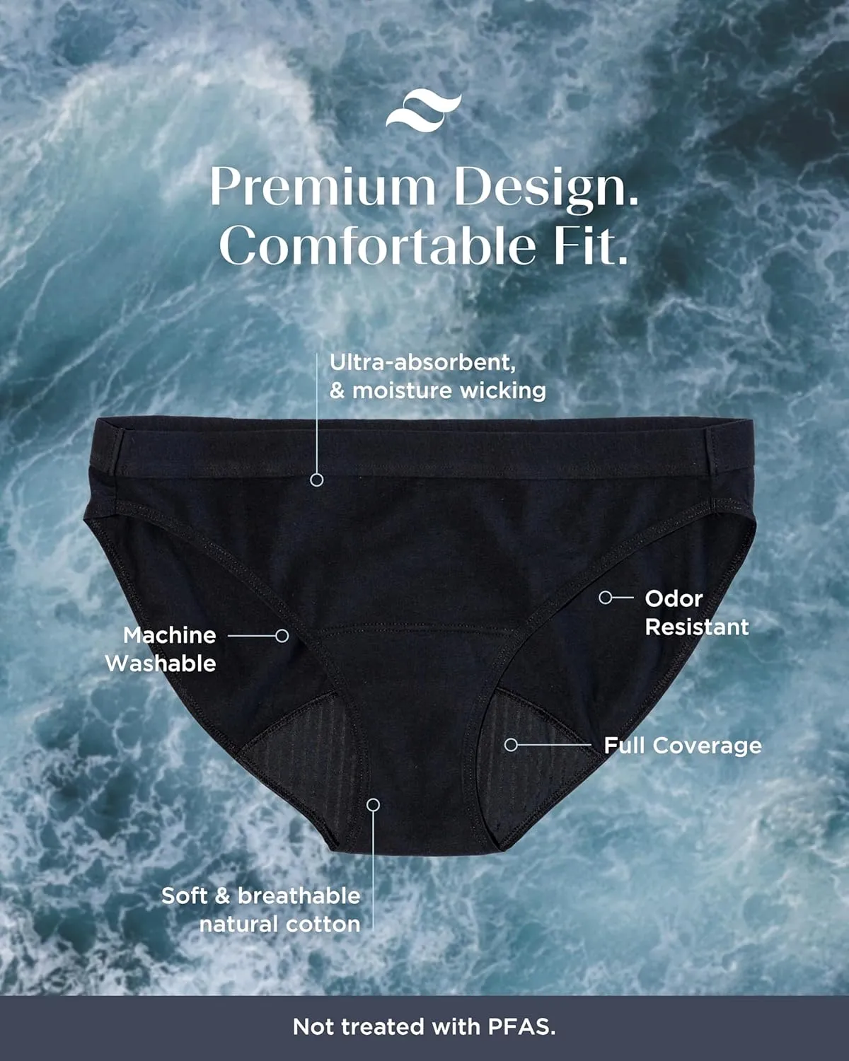 saalt Reusable Period Underwear - Comfortable, Thin, and Keeps You Dry from All Leaks (Cotton, Bikini)