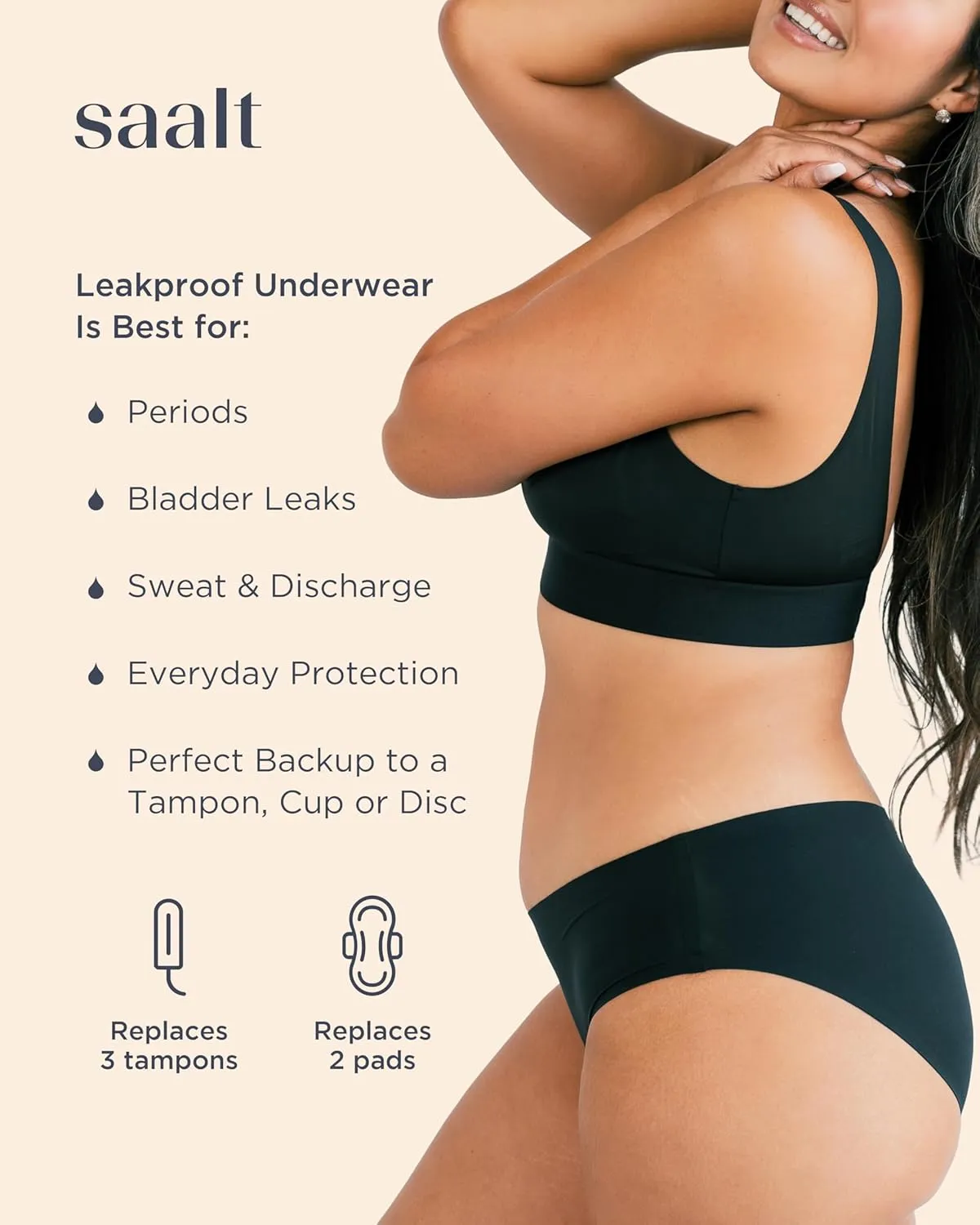 saalt Seamless Brief - Period Underwear - Regular, Heavy, & Super Absorbency - Replaces Pads & Tampons