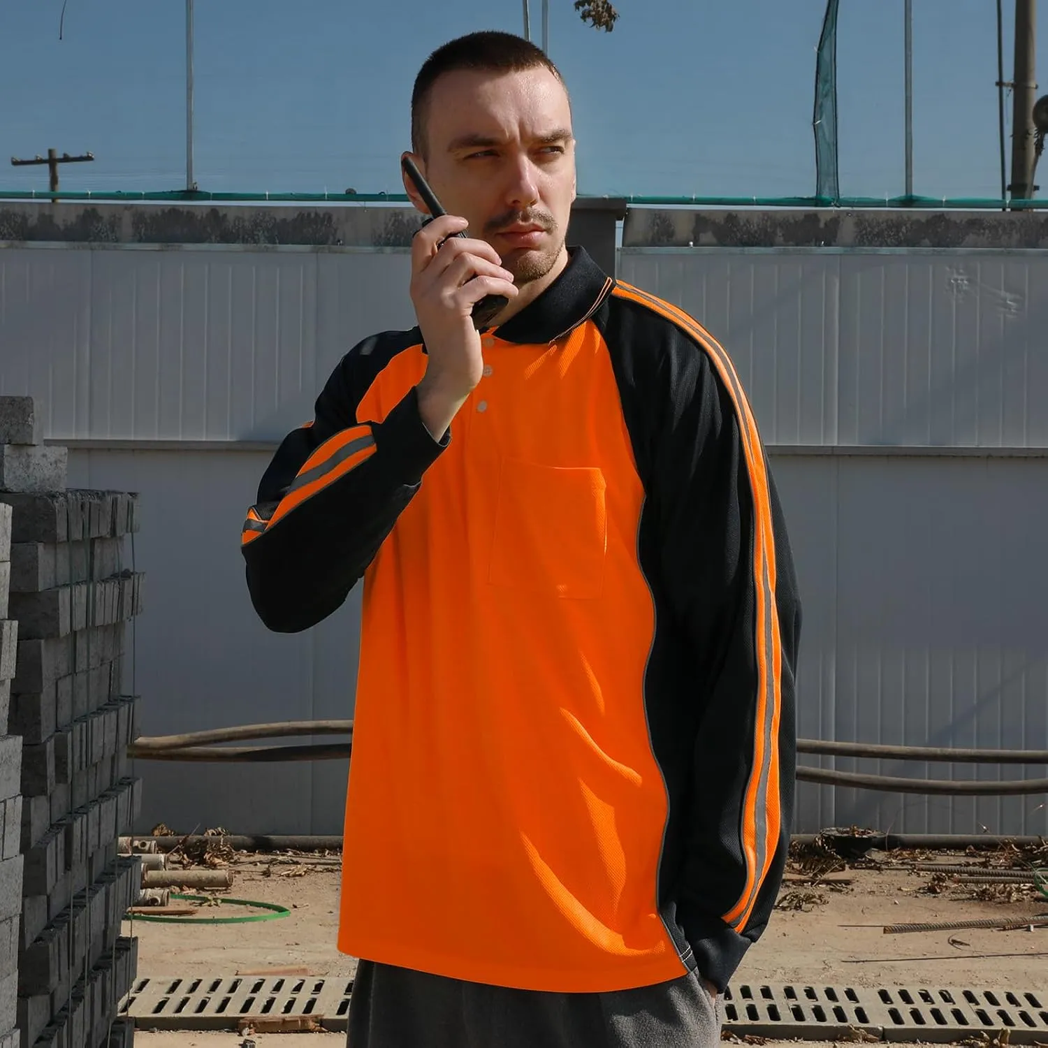 Safety Shirt High Visibility Short Long Sleeve Reflective Polo Shirts, Work T Shirts for Men Construction