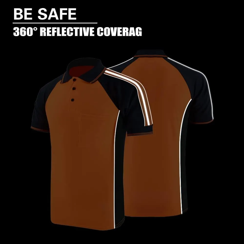 Safety Shirt High Visibility Short Long Sleeve Reflective Polo Shirts, Work T Shirts for Men Construction