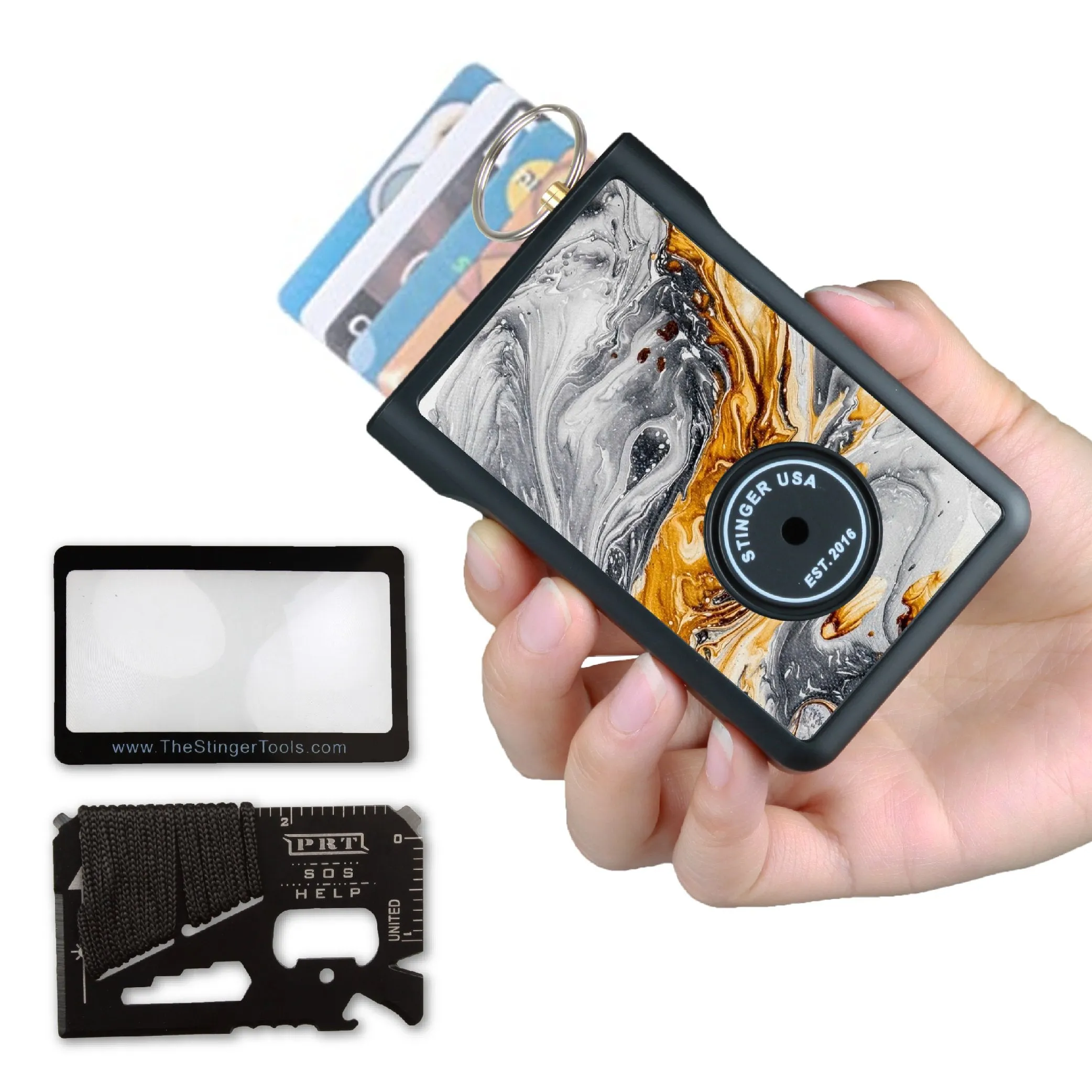 Safety Wallet With Personal Alarm Multi Functional Tool (Green Marble)
